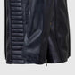 Women's Black Collarless Long Leather Jacket – Premium Outerwear - collar and zip close-up