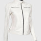 Women's White Leather Cafe Racer Jacket – Premium Outerwear - side angle view