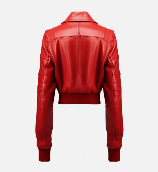 Women Red Leather Jacket Bomber Style