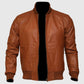 Men's US Flag Tan Brown Bomber Leather Jacket – Custom Fit - side angle view